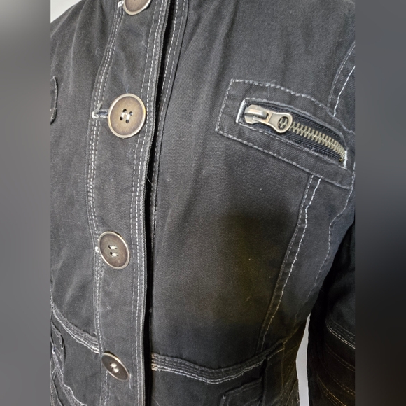 Y2K Roxy Black Moto Utility Jacket Contrast Stitching Quilted Lining Size L - Picture 5 of 8